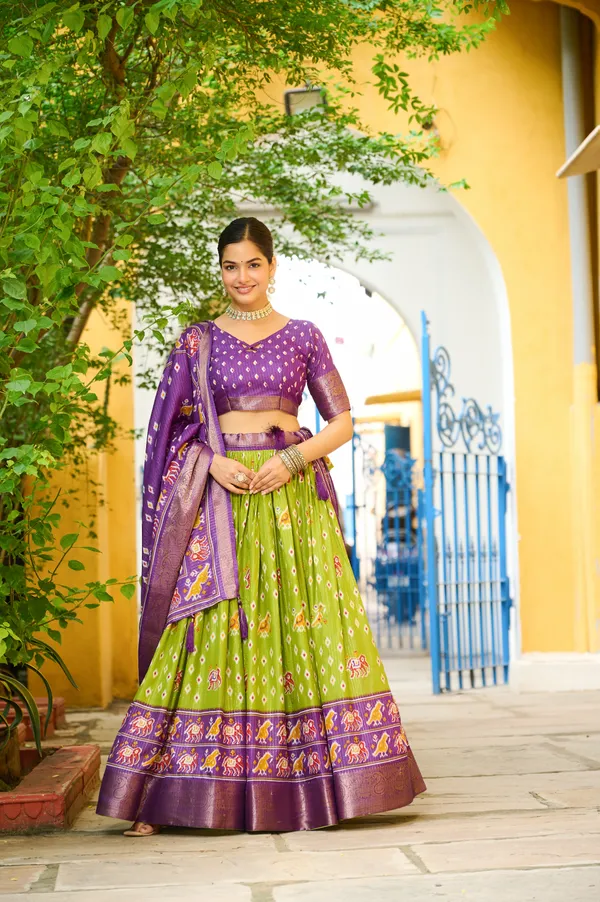 Mauve_Tasar_Silk_Printed_Flared_Lehenga_Choli_For_Women
