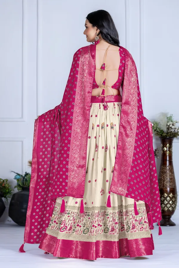 Pink_Tasar_Silk_Flared_Lehenga_Choli_For_Women