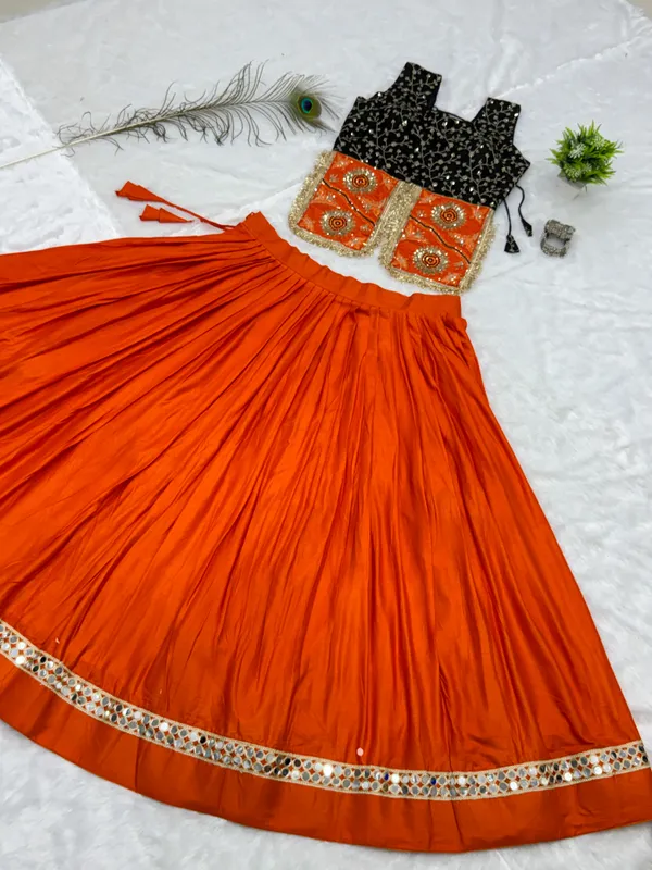 Orange_Pure_Cotton_Embroidered_Flared_Lehenga_Choli_For_Women