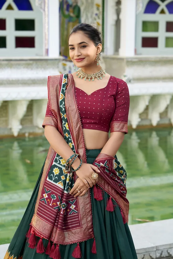 Green_Tasar_Silk_Flared_Lehenga_Choli_For_Women