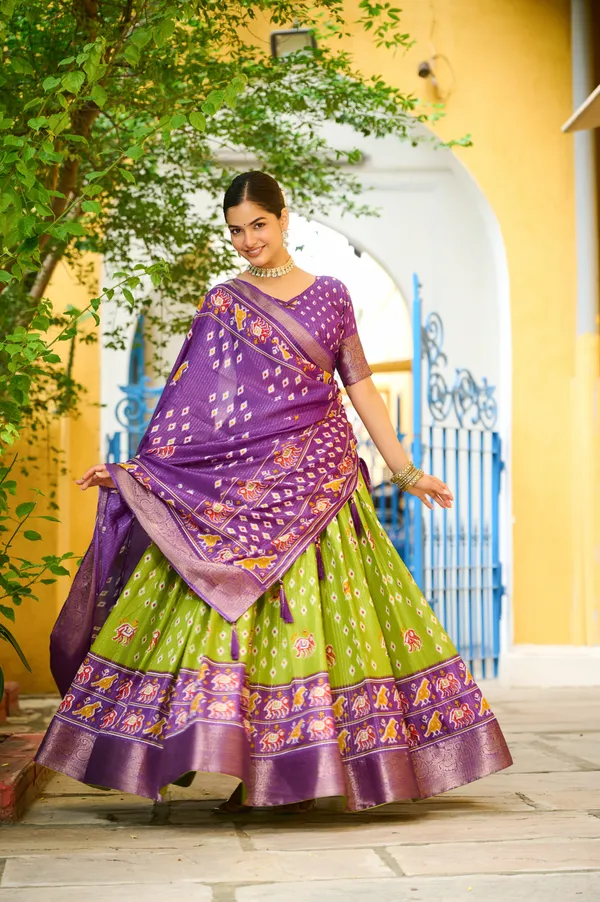 Mauve_Tasar_Silk_Printed_Flared_Lehenga_Choli_For_Women