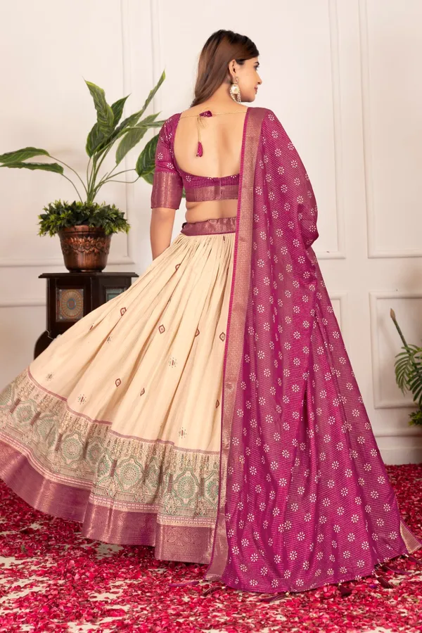 Pink_Tasar_Silk_Printed_Flared_Lehenga_Choli_For_Women