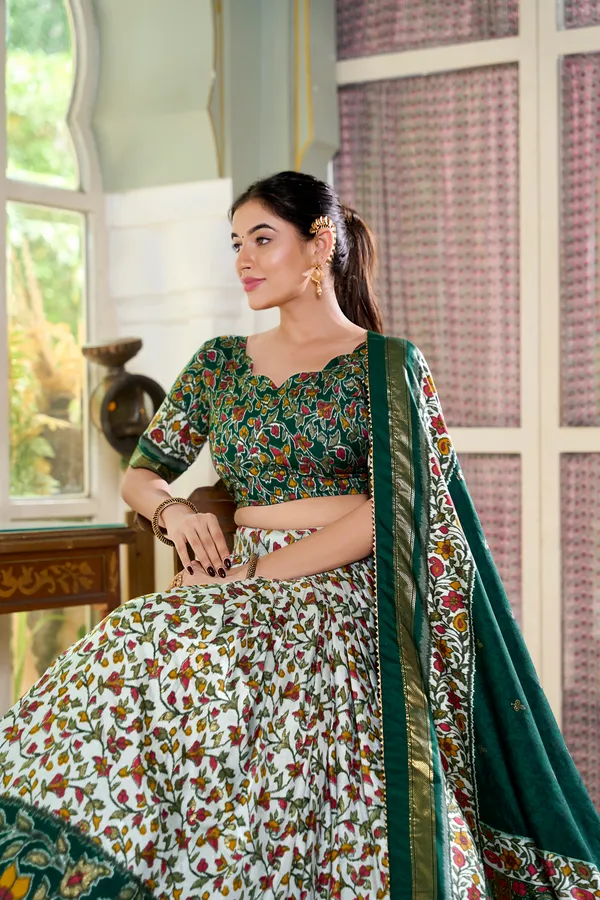 Green_Tasar_Silk_Floral_Print_Lehenga_Choli_For_Women