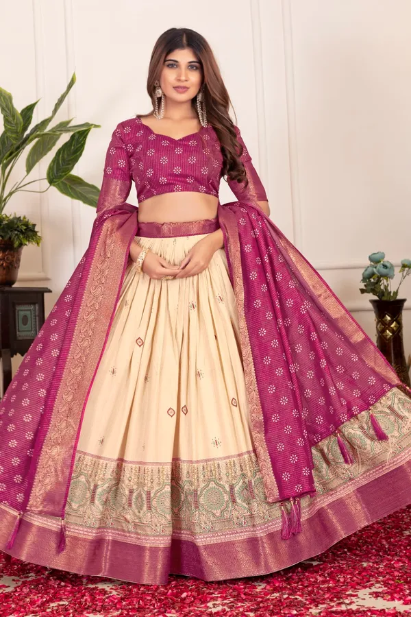 Pink_Tasar_Silk_Printed_Flared_Lehenga_Choli_For_Women