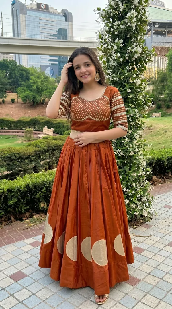 Orange_Roman_Cotton_Embellished_Flared_Lehenga_Choli_For_Women