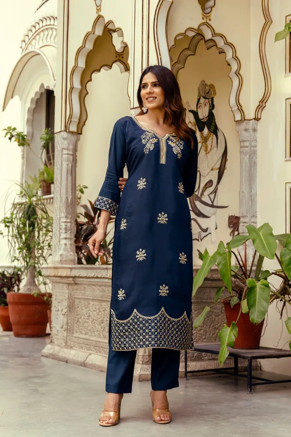 Navy_Embroidered_Straight_Kurta_Set_For_Women