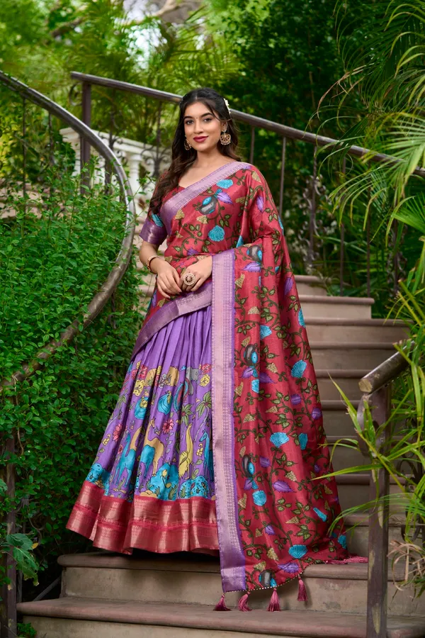 Lavender_Tasar_Silk_Floral_Printed_Lehenga_Choli_For_Women
