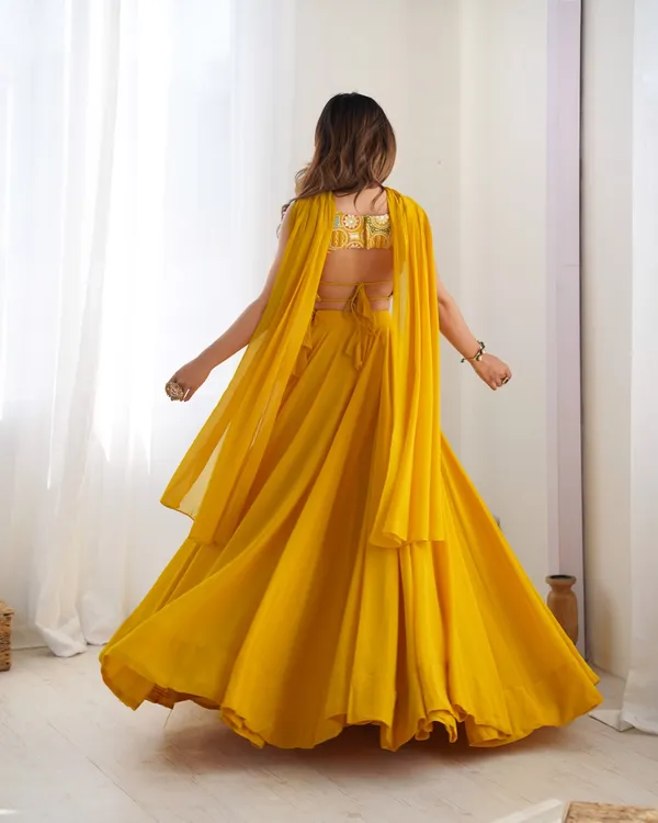Yellow_Tasar_Silk_Flared_Lehenga_Choli_For_Women