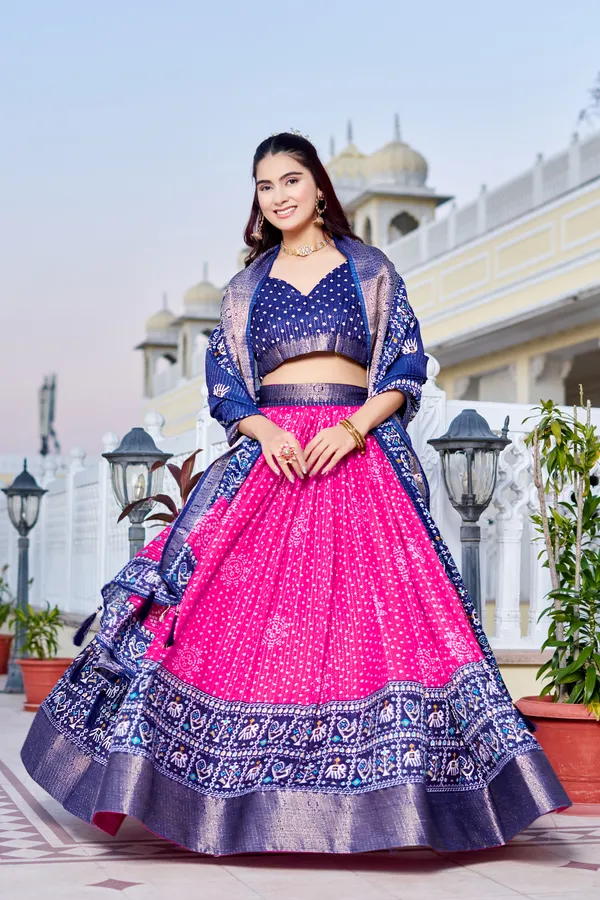 Pink_Tasar_Silk_Printed_Flared_Lehenga_Choli_For_Women