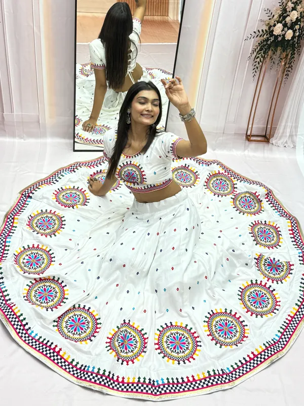 White_Pure_Cotton_Printed_Flared_Lehenga_Choli_For_Women