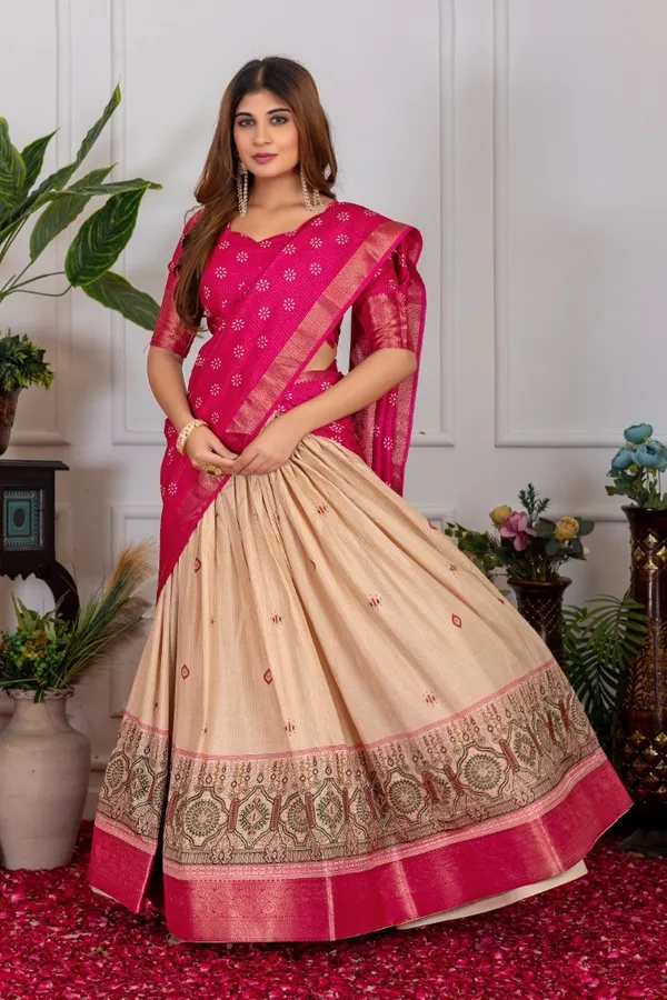 Rose_Pink_Tasar_Silk_Printed_Lehenga_Choli_For_Women
