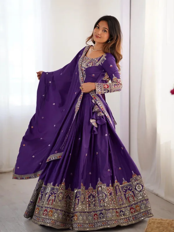Purple_Tasar_Silk_Embroidered_Flared_Lehenga_Choli_For_Women