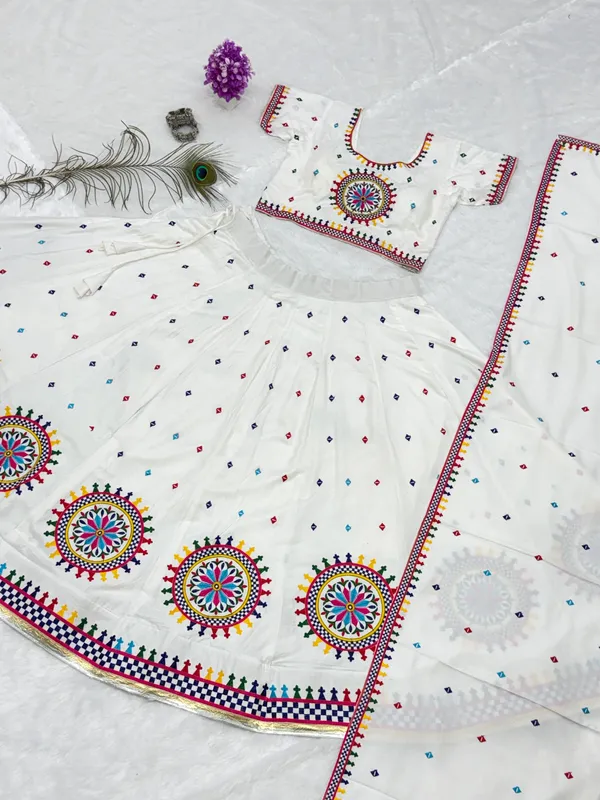 White_Pure_Cotton_Printed_Flared_Lehenga_Choli_For_Women