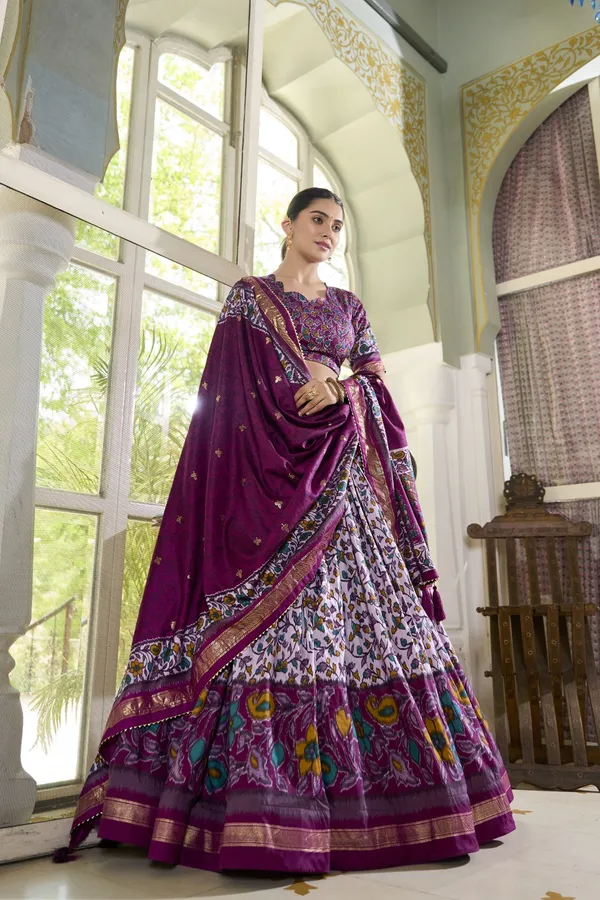 Purple_Tasar_Silk_Flared_Printed_Lehenga_Choli_For_Women