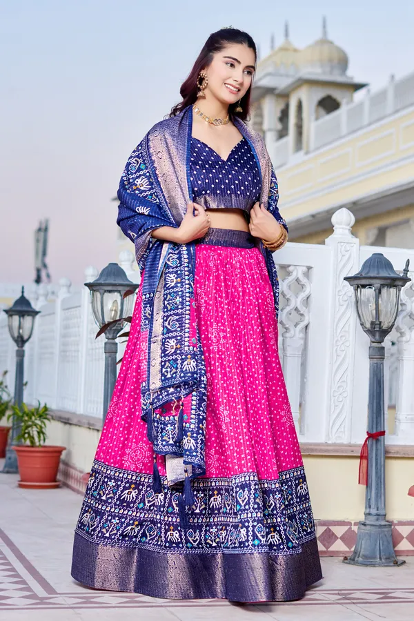 Pink_Tasar_Silk_Printed_Flared_Lehenga_Choli_For_Women