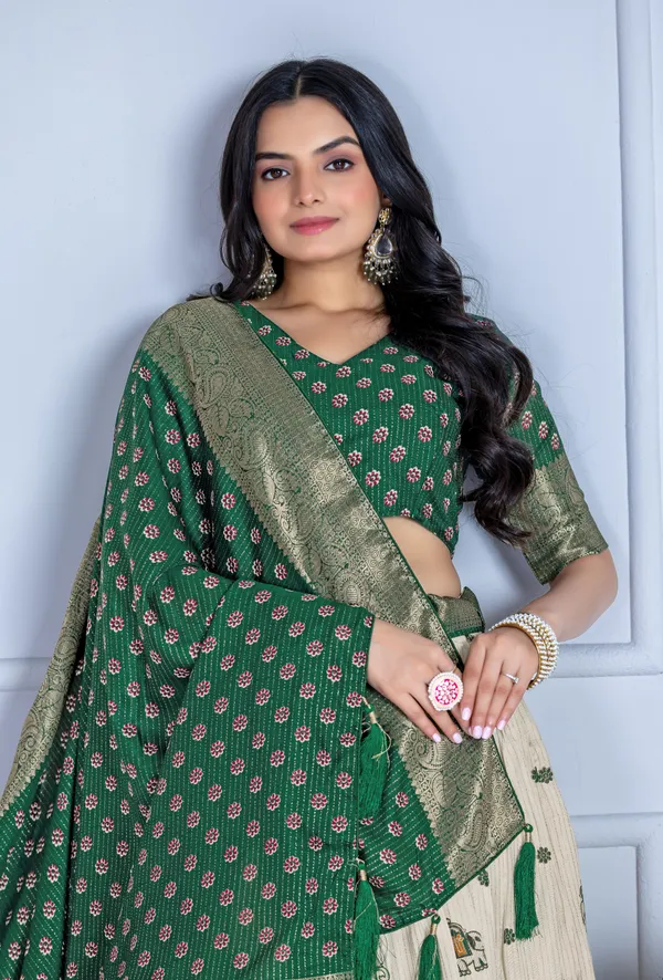 Green_Tasar_Silk_Flared_Lehenga_Choli_For_Women