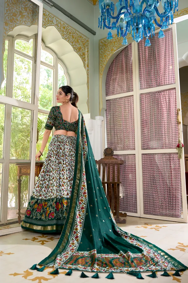 Green_Tasar_Silk_Floral_Print_Lehenga_Choli_For_Women