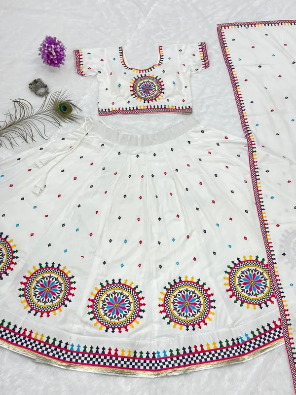 White_Pure_Cotton_Printed_Flared_Lehenga_Choli_For_Women