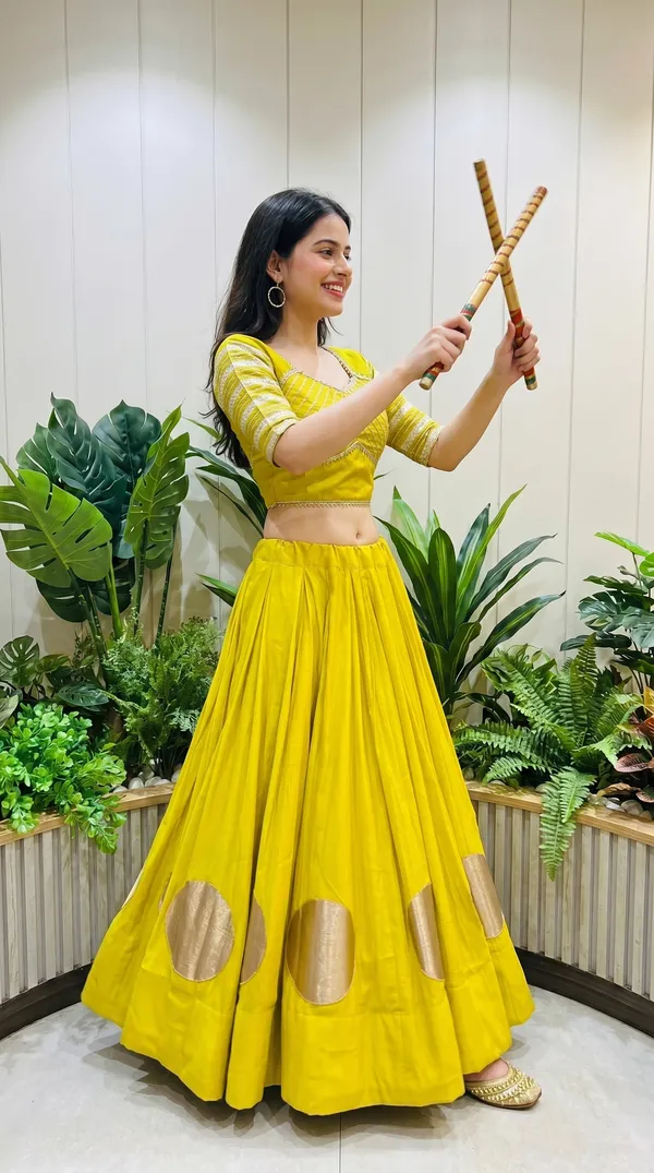 Yellow_Roman_Cotton_Flared_Lehenga_Choli_For_Women