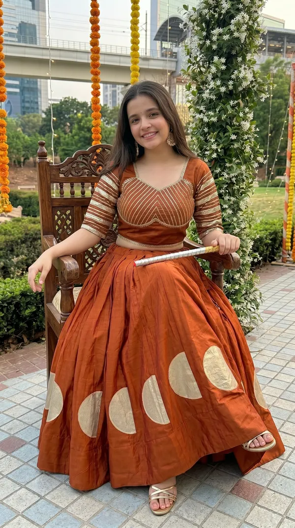 Orange_Roman_Cotton_Embellished_Flared_Lehenga_Choli_For_Women