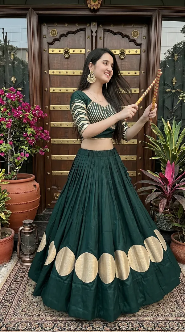 Green_Roman_Cotton_Flared_Lehenga_Choli_For_Women