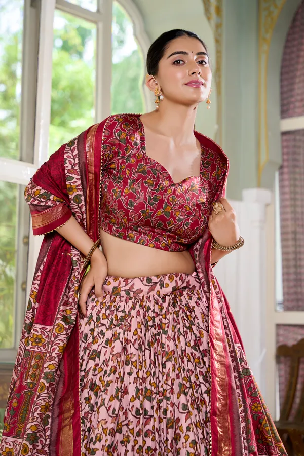 Maroon_Tasar_Silk_Floral_Print_Lehenga_Choli_For_Women