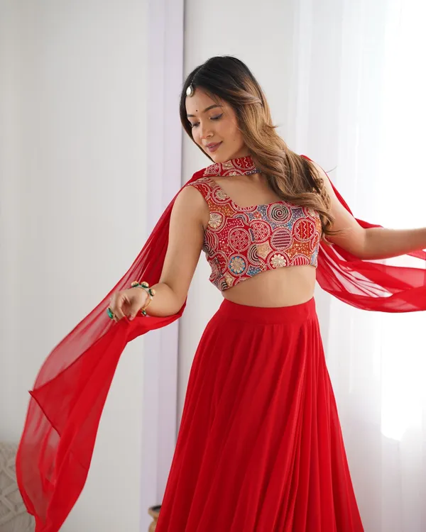 Red_Tasar_Silk_Embroidered_Flared_Lehenga_Choli_For_Women