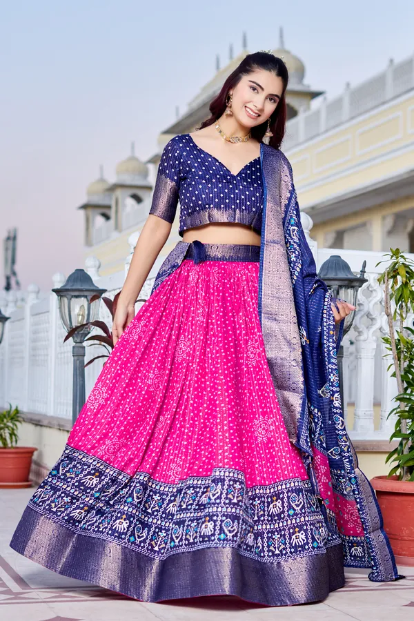 Pink_Tasar_Silk_Printed_Flared_Lehenga_Choli_For_Women