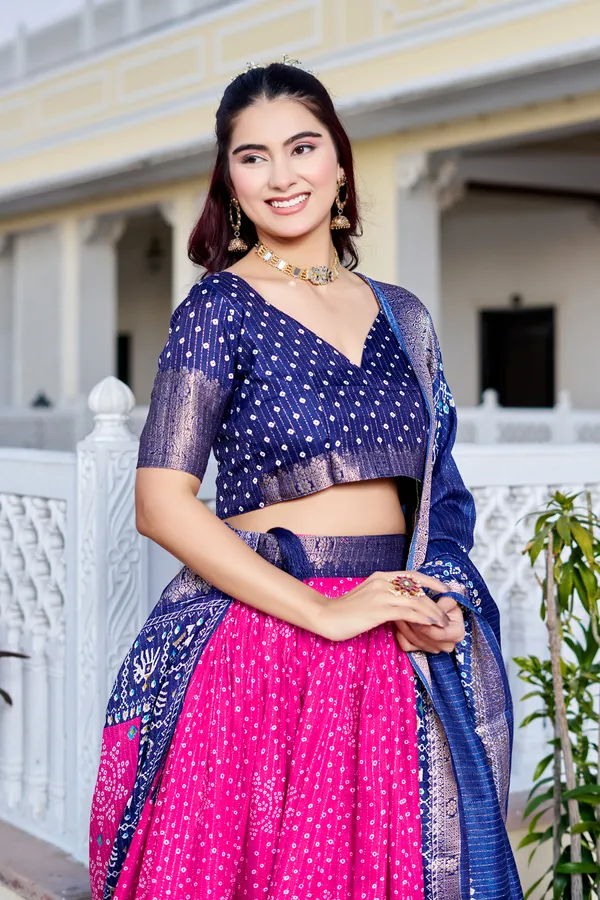 Pink_Tasar_Silk_Printed_Flared_Lehenga_Choli_For_Women
