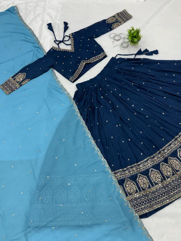Navy_Vichitra_Silk_Embellished_Flared_Lehenga_Choli_For_Women