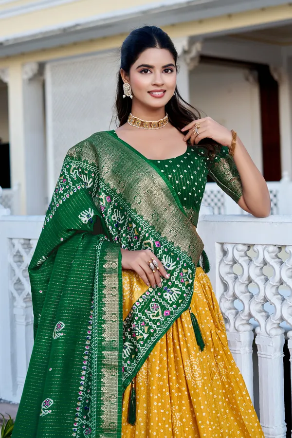 Yellow_Tasar_Silk_Printed_Lehenga_Choli_For_Women