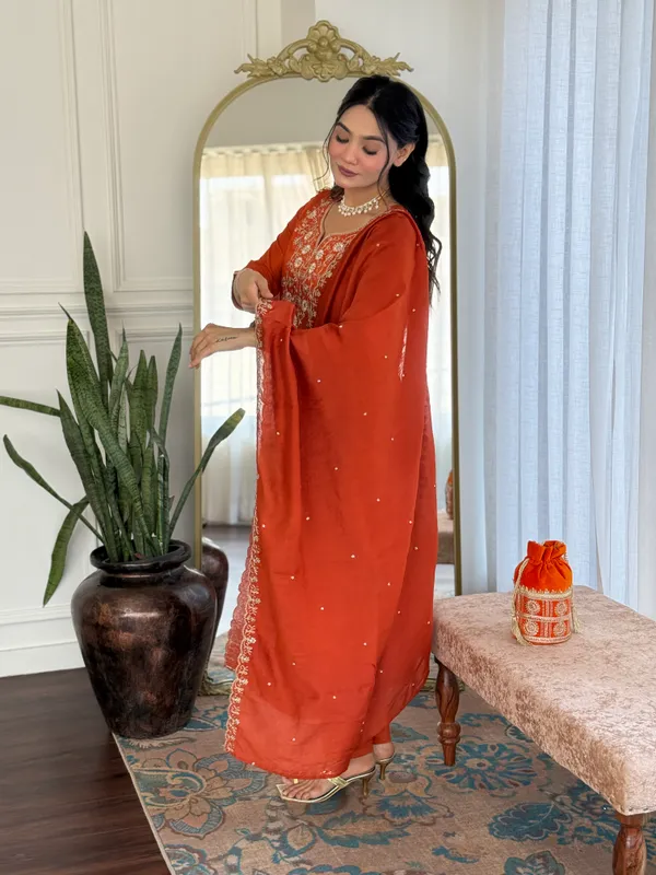 Orange_Embroidered_Kurta_Set_For_Women