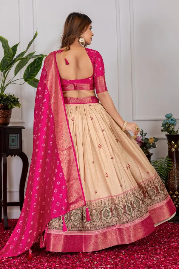 Rose_Pink_Tasar_Silk_Printed_Lehenga_Choli_For_Women