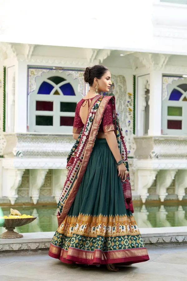 Green_Tasar_Silk_Flared_Lehenga_Choli_For_Women