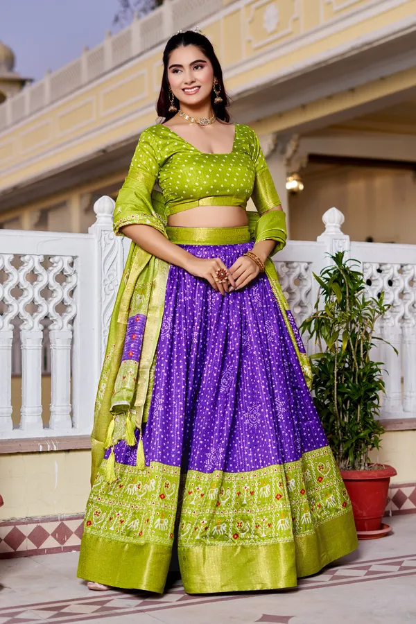 Blue_Tasar_Silk_Printed_Lehenga_Choli_For_Women