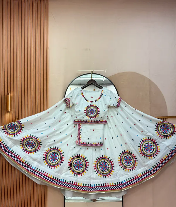 White_Pure_Cotton_Printed_Flared_Lehenga_Choli_For_Women