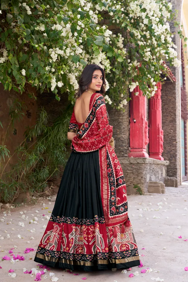 Black_Tasar_Silk_Printed_Lehenga_Choli_For_Women