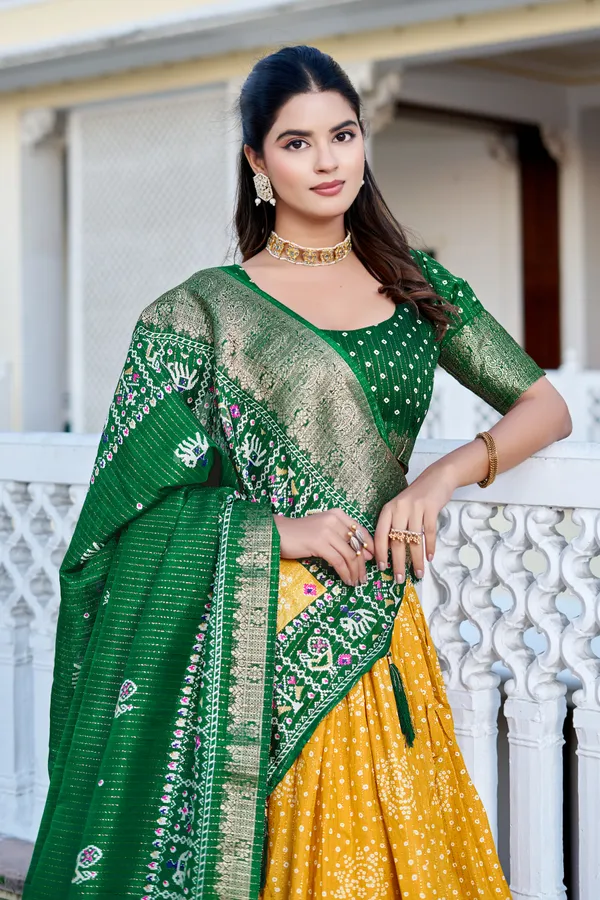 Yellow_Tasar_Silk_Printed_Lehenga_Choli_For_Women