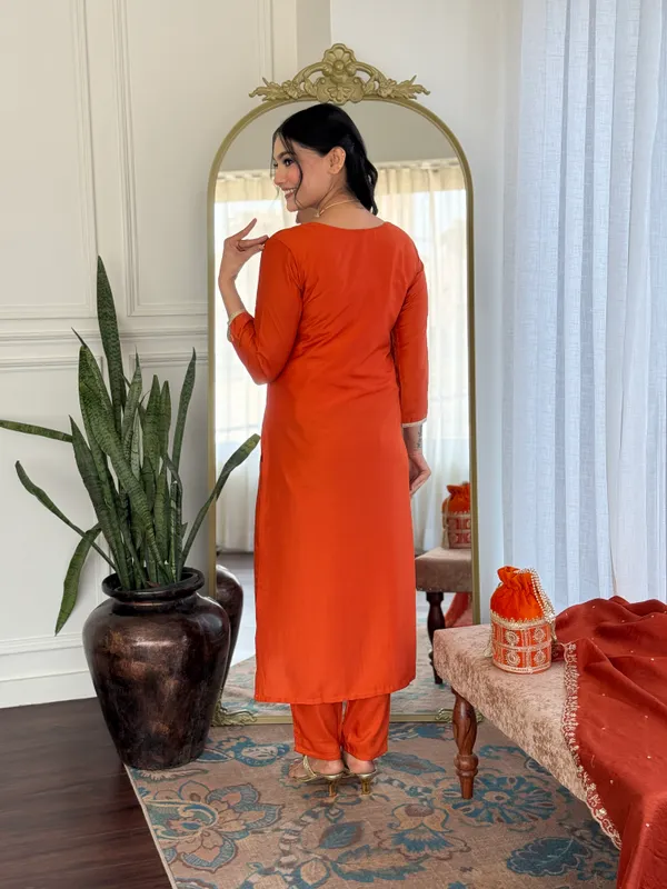 Orange_Embroidered_Kurta_Set_For_Women