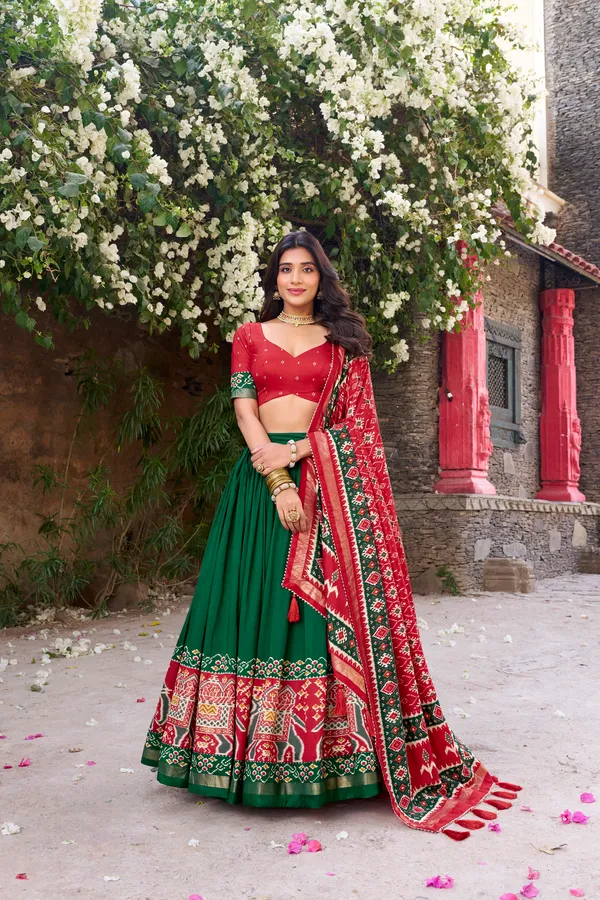 Green_Tasar_Silk_Embroidered_Lehenga_Choli_For_Women