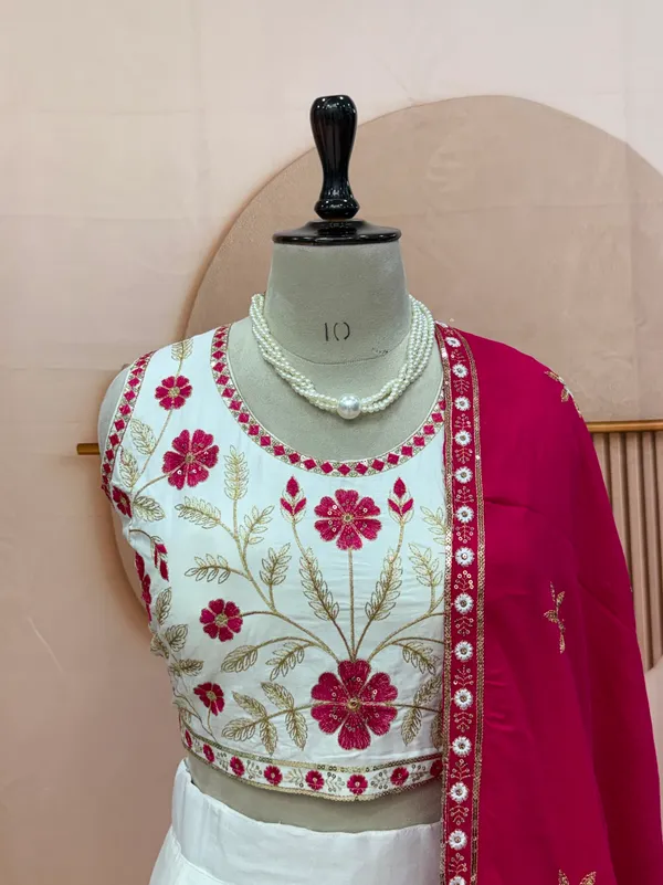White_Pure_Cotton_Floral_Embroidered_Flared_Lehenga_Choli_For_Women
