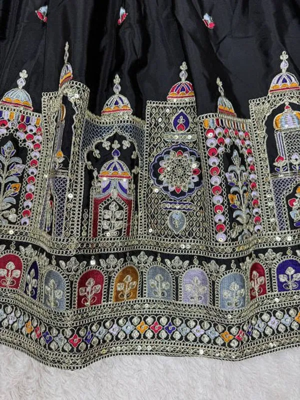 Black_Tasar_Silk_Embroidered_Flared_Lehenga_Choli_For_Women