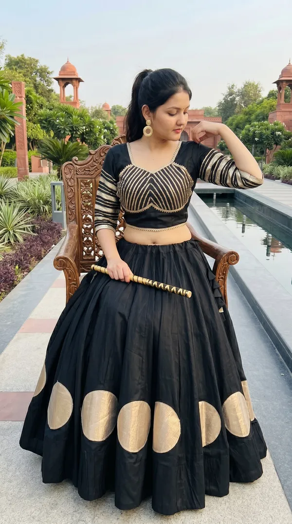 Black_Roman_Cotton_Flared_Lehenga_Choli_For_Women