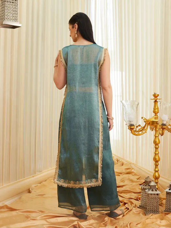 Teal_Embroidered_Straight_Kurta_Set_For_Women