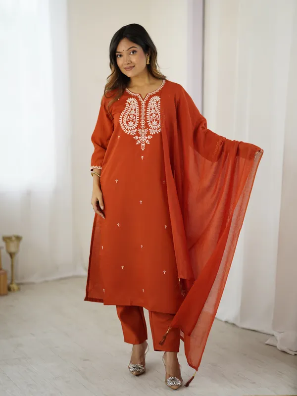 Rust_Embroidered_Straight_Suit_Set_For_Women