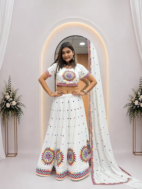 White_Pure_Cotton_Printed_Flared_Lehenga_Choli_For_Women