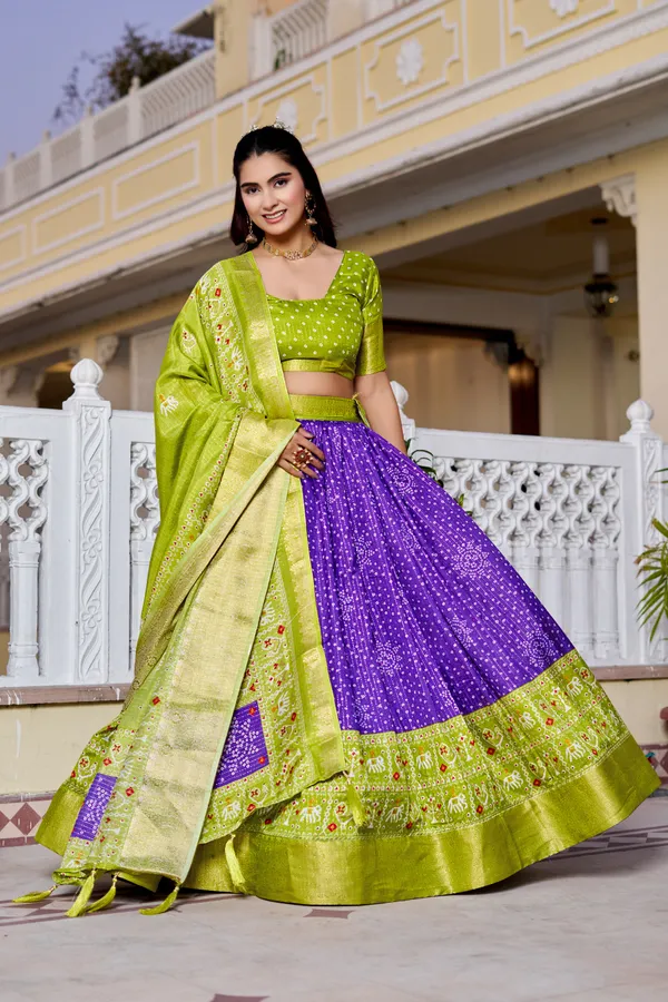 Blue_Tasar_Silk_Printed_Lehenga_Choli_For_Women