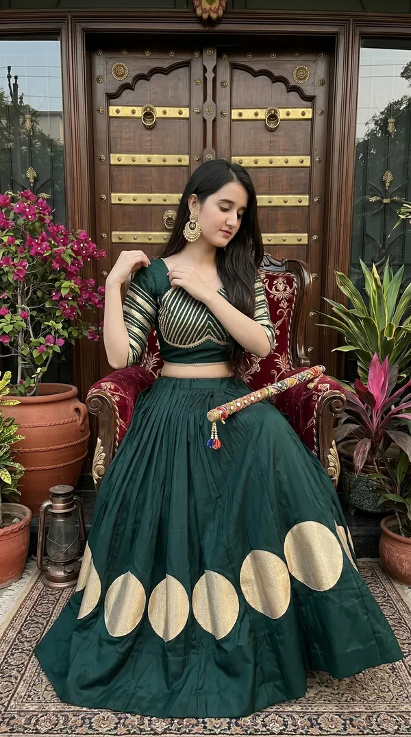 Green_Roman_Cotton_Flared_Lehenga_Choli_For_Women