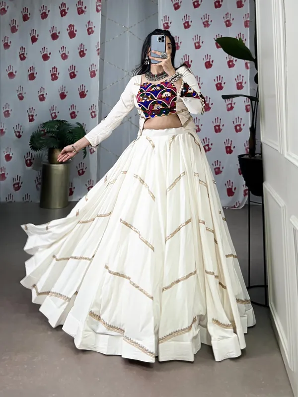 White_Tasar_Silk_Embellished_Flared_Lehenga_Choli_For_Women