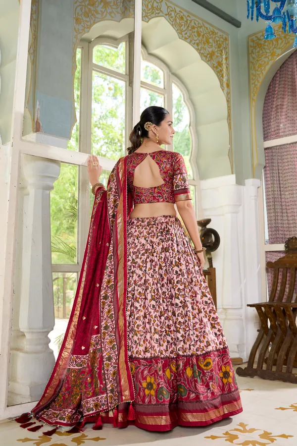 Maroon_Tasar_Silk_Floral_Print_Lehenga_Choli_For_Women